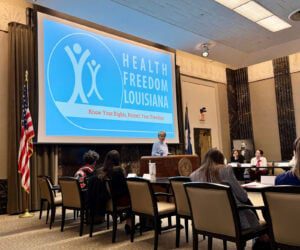 Jill Hines presenting in the Governor's News Room