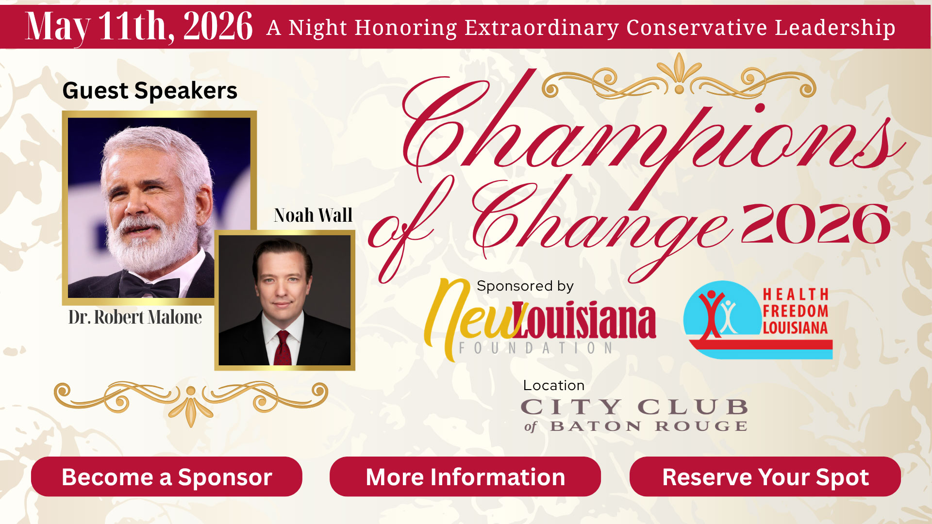 Champions of Change, Baton Rouge 2026, Dr. Robert W. Malone and Noah Wall
